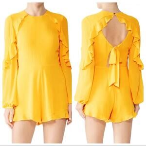 Jay Godfrey | Women’s Yellow Oconnor Romper Ruffle Long Sleeve Open Back Tie 2